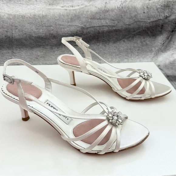 NEW! Filippa Scott Lori Wedding shoe heels 39 8.5 satin ivory crystal - Picture 8 of 10